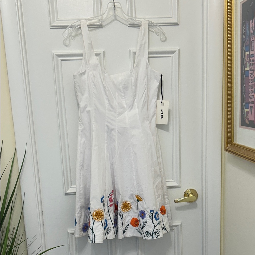 STAUD Wells Mini Dress with Floral Embroidery